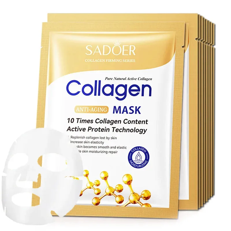 10 Piece Collagen Face Mask For Firming Moisturizing Repairing And Brightening Skin