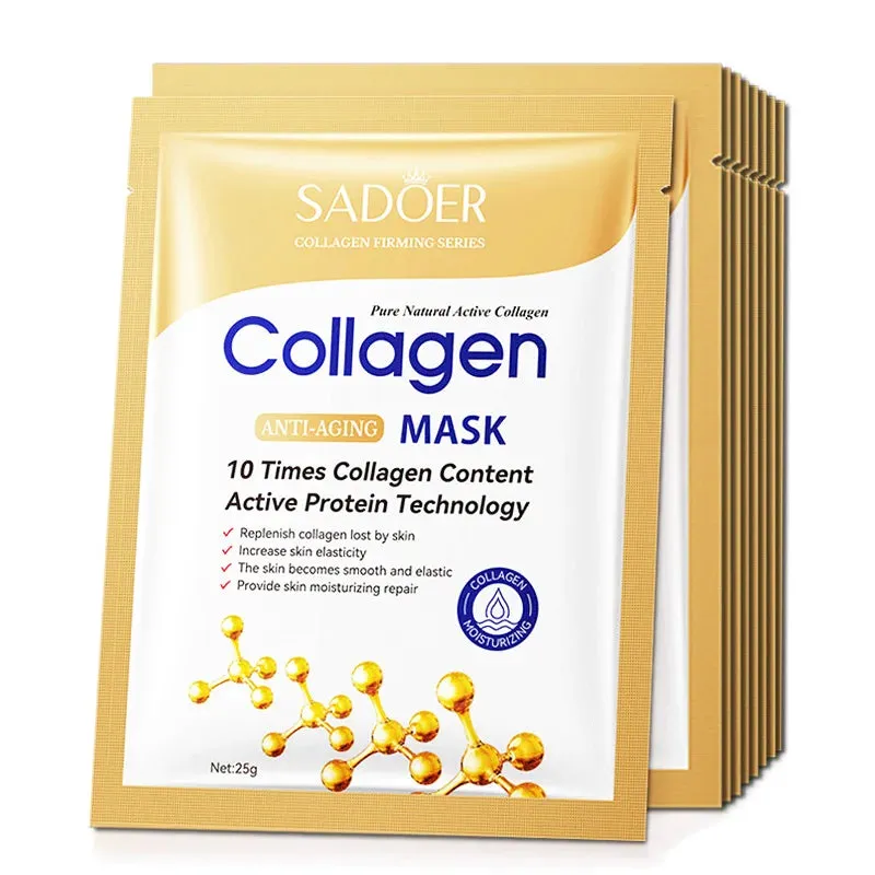 10 Piece Collagen Face Mask For Firming Moisturizing Repairing And Brightening Skin