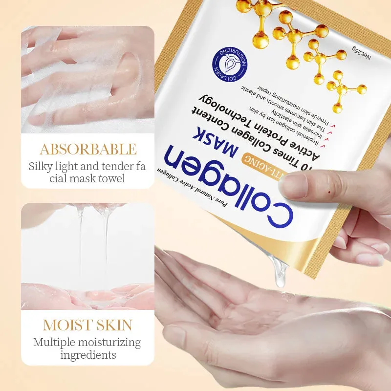 10 Piece Collagen Face Mask For Firming Moisturizing Repairing And Brightening Skin