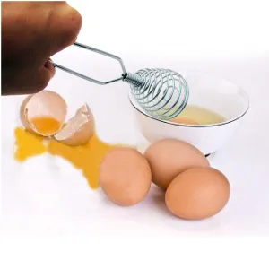 French Whisk Egg Beater Chrome Steel Coil Wire Whip Chef Hand Handle Cook