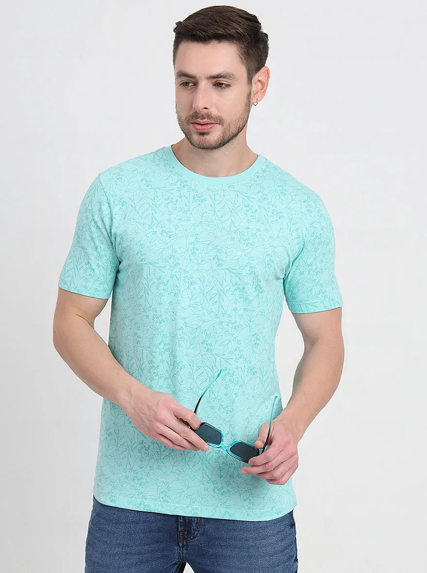 Ice Green Printed Slim Fit T-Shirt | JadeBlue