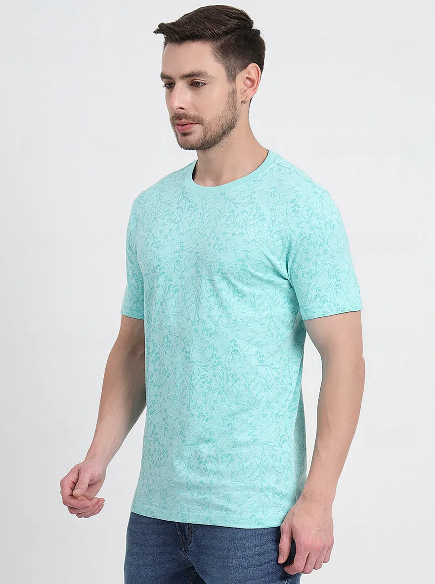 Ice Green Printed Slim Fit T-Shirt | JadeBlue