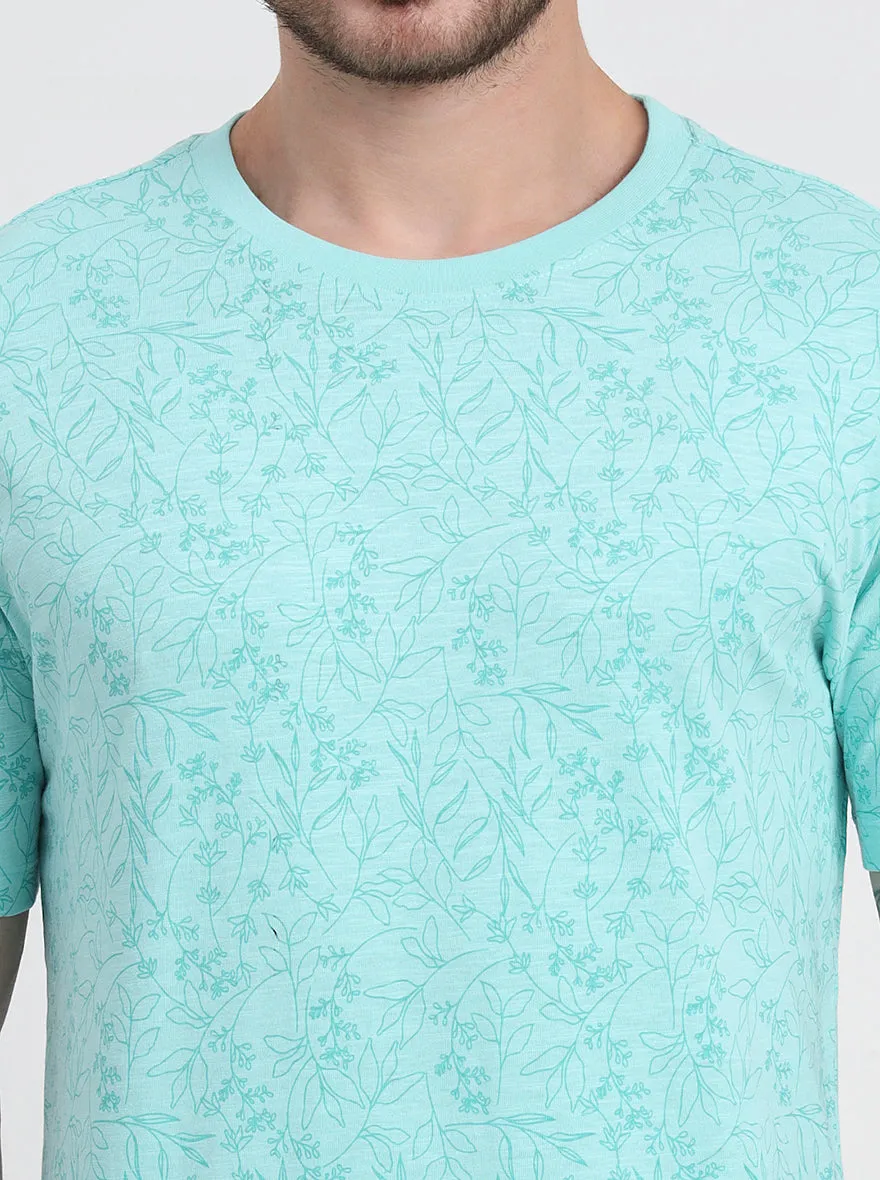 Ice Green Printed Slim Fit T-Shirt | JadeBlue