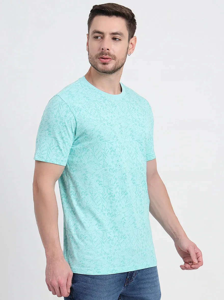 Ice Green Printed Slim Fit T-Shirt | JadeBlue