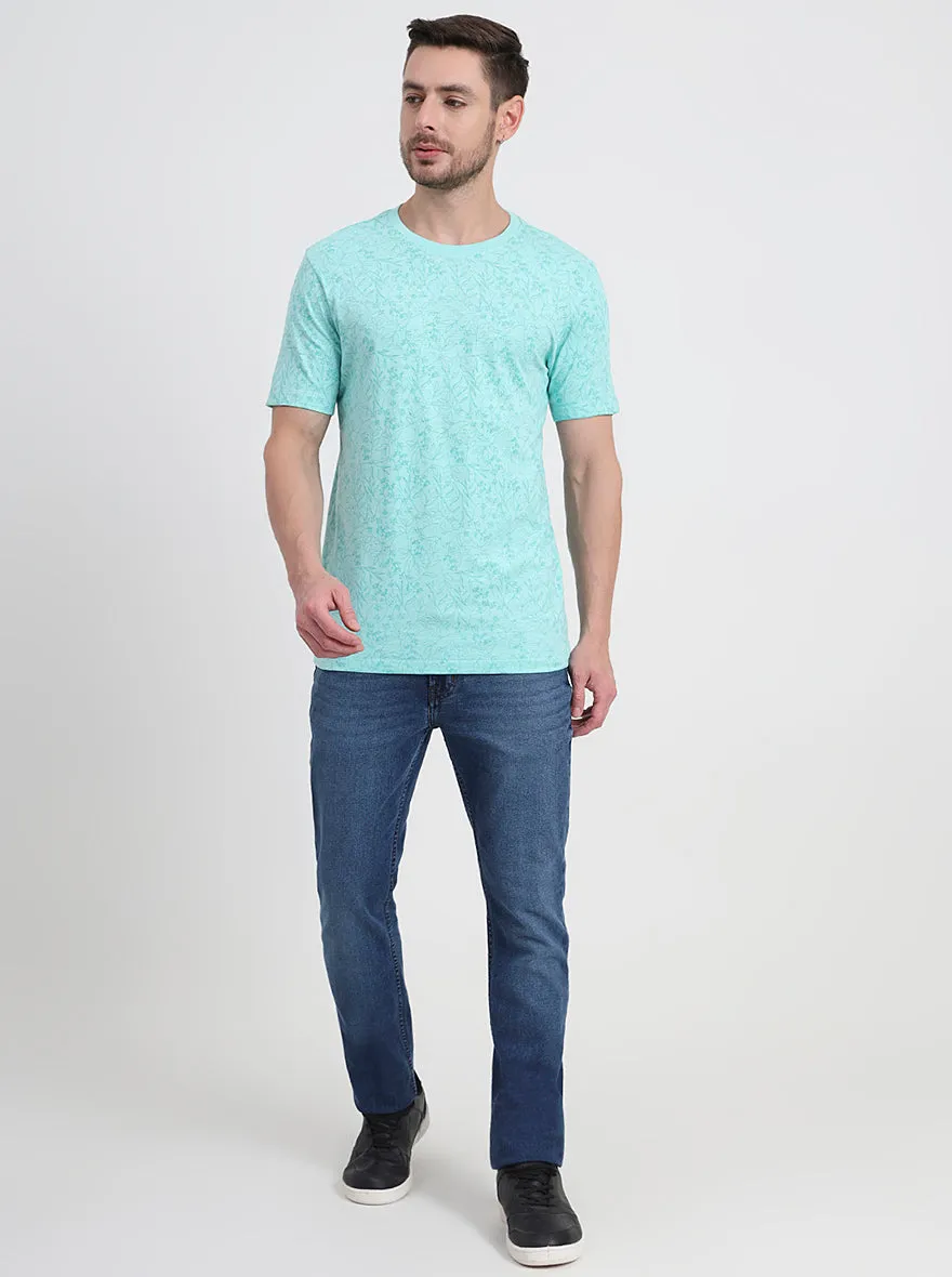 Ice Green Printed Slim Fit T-Shirt | JadeBlue