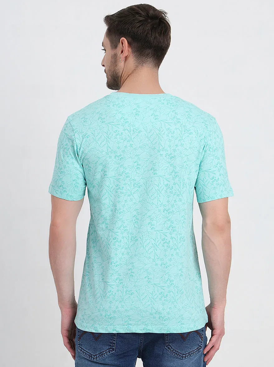 Ice Green Printed Slim Fit T-Shirt | JadeBlue