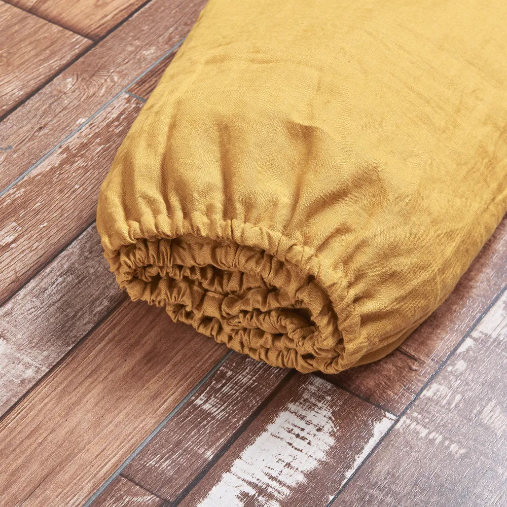 Linen Fitted Sheet Mustard