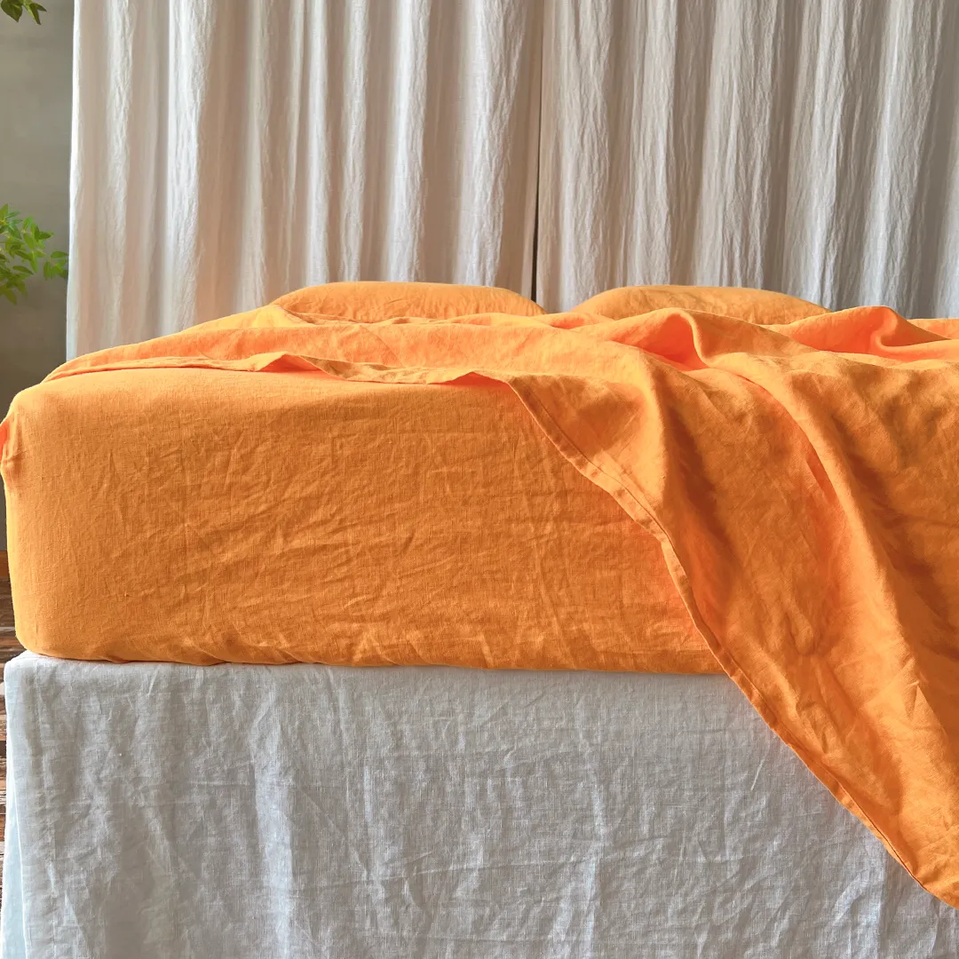 Linen Fitted Sheet Orange