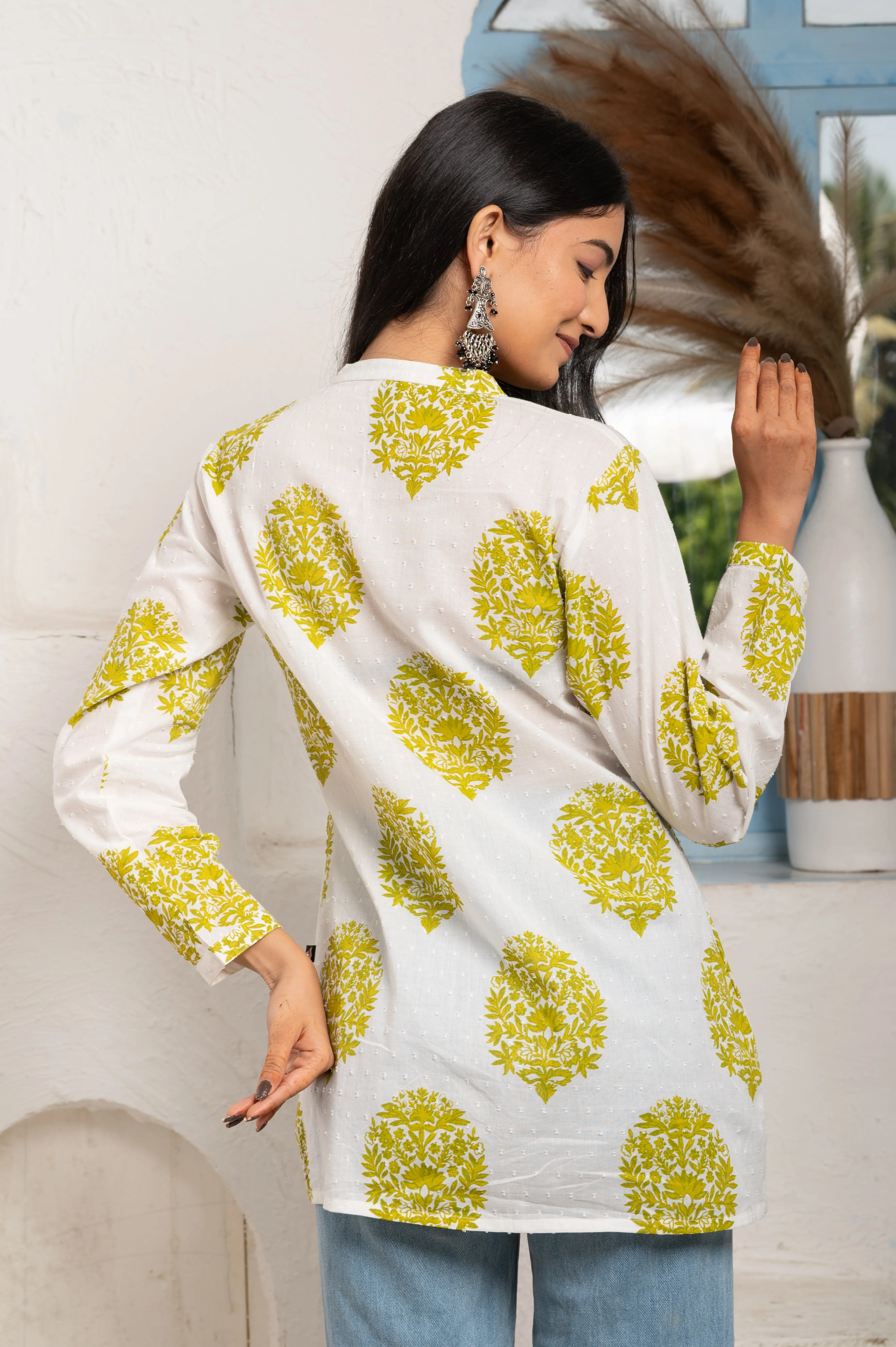PRINTED WHITE-GREEN COTTON TUNIC