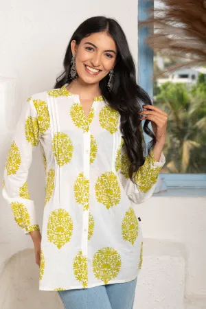 PRINTED WHITE-GREEN COTTON TUNIC