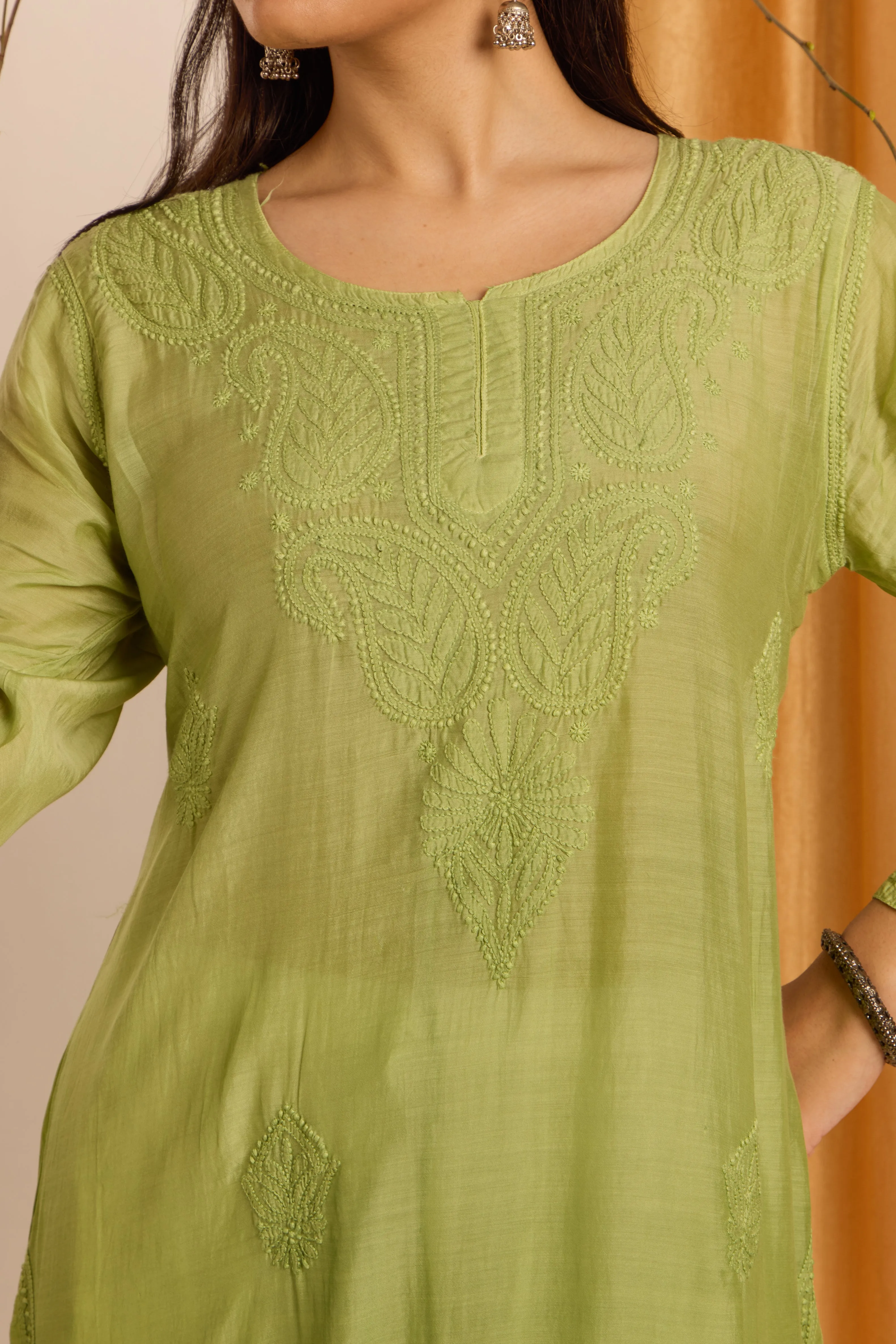 Serene Mint Chikankari Green Ombre Kurti