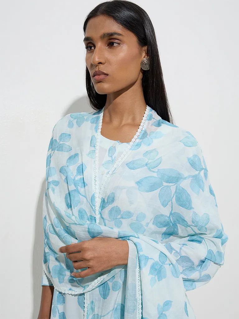 Zuba Blue Botanical Design Stole