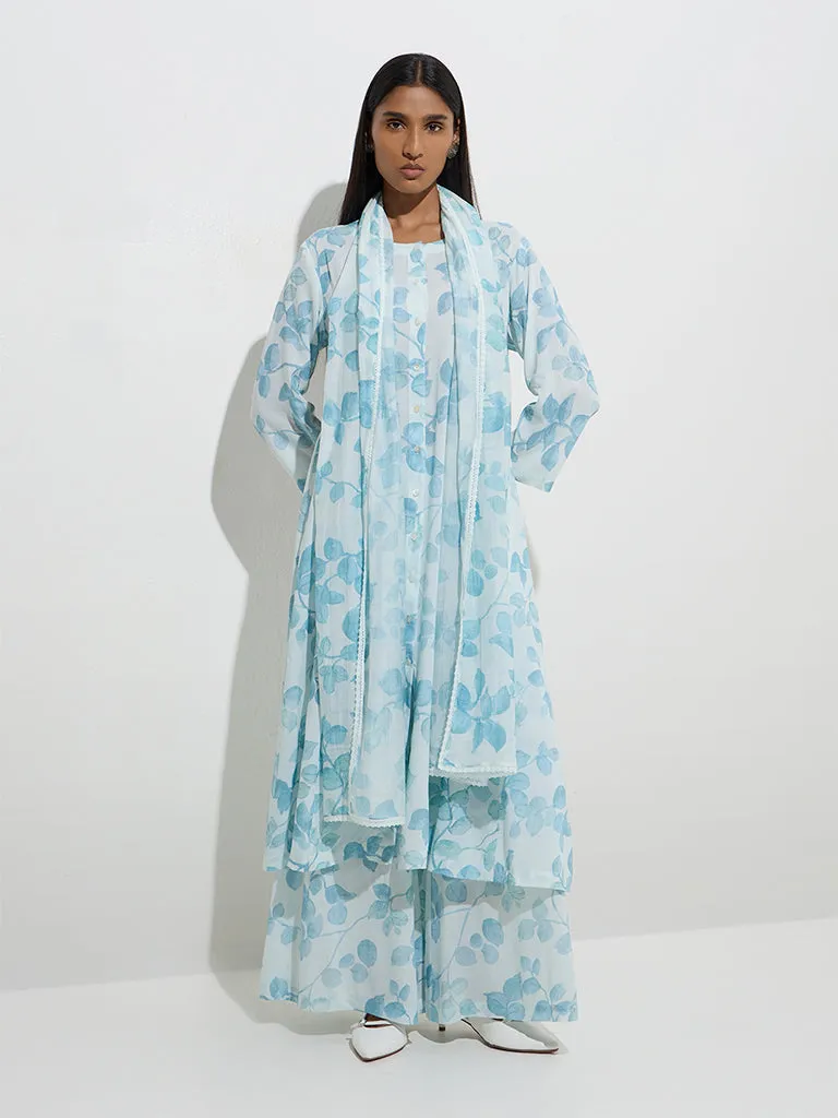 Zuba Blue Botanical Design Stole